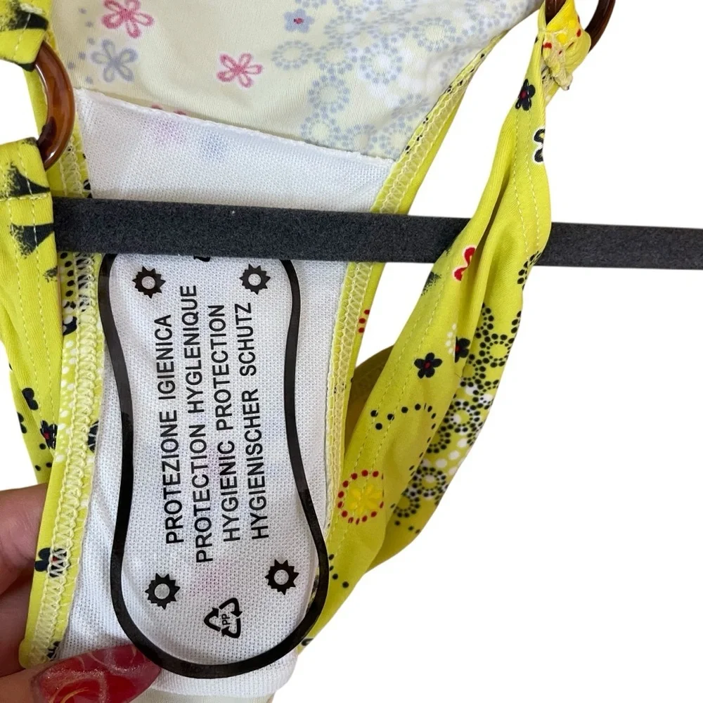 Lime Green Floral Print Halter Bikini - Picture 4 of 4